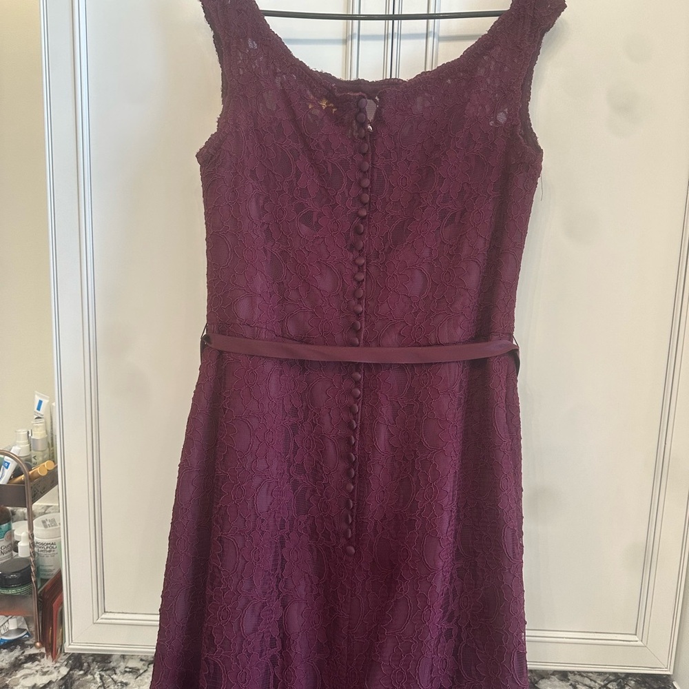 Mori Lee Lace Midi Dress in Deep Burgundy